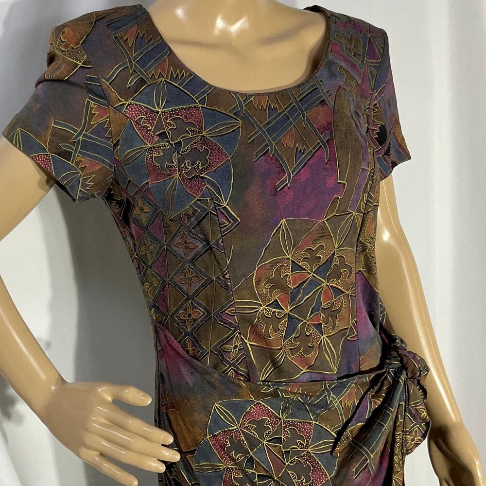 Vintage S.L. Fashions Sz 10 Made in the USA Midi Dress Purple Gold Rayon